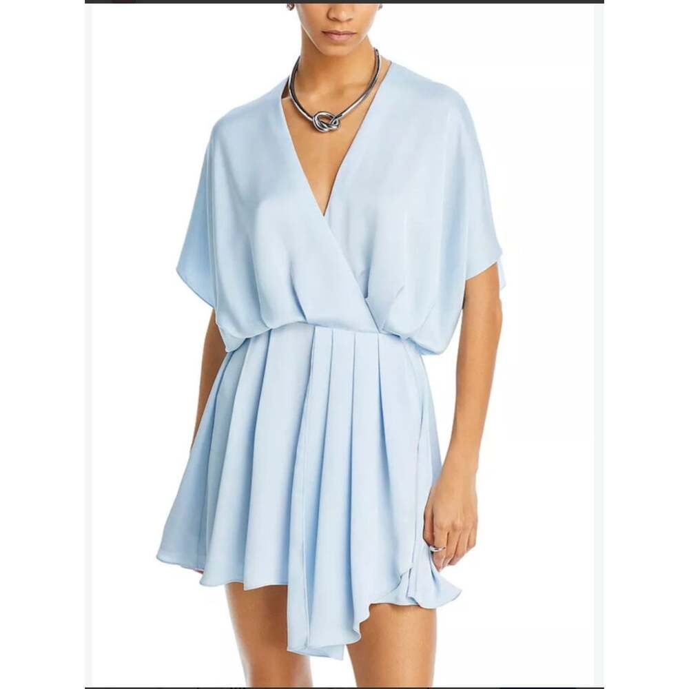 Ramy Brook Lillie Dress Small Blue Wrap V Neck Pleated Mini Dress EUC